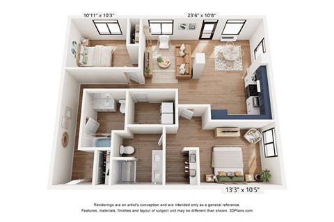 Floor plan for 2 beds, 2 baths, 1146 sqft